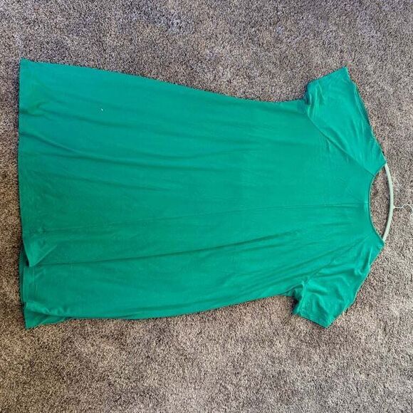 Catherines Women's 3X Plus Size Green Short‎ Sleeve Dress Relaxed Stretch - Picture 6 of 8